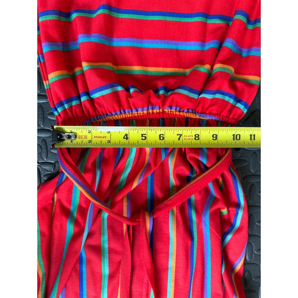 Vintage 80s Striped Belted Red Midi Dress Size 11/12 - Picture 6 of 7